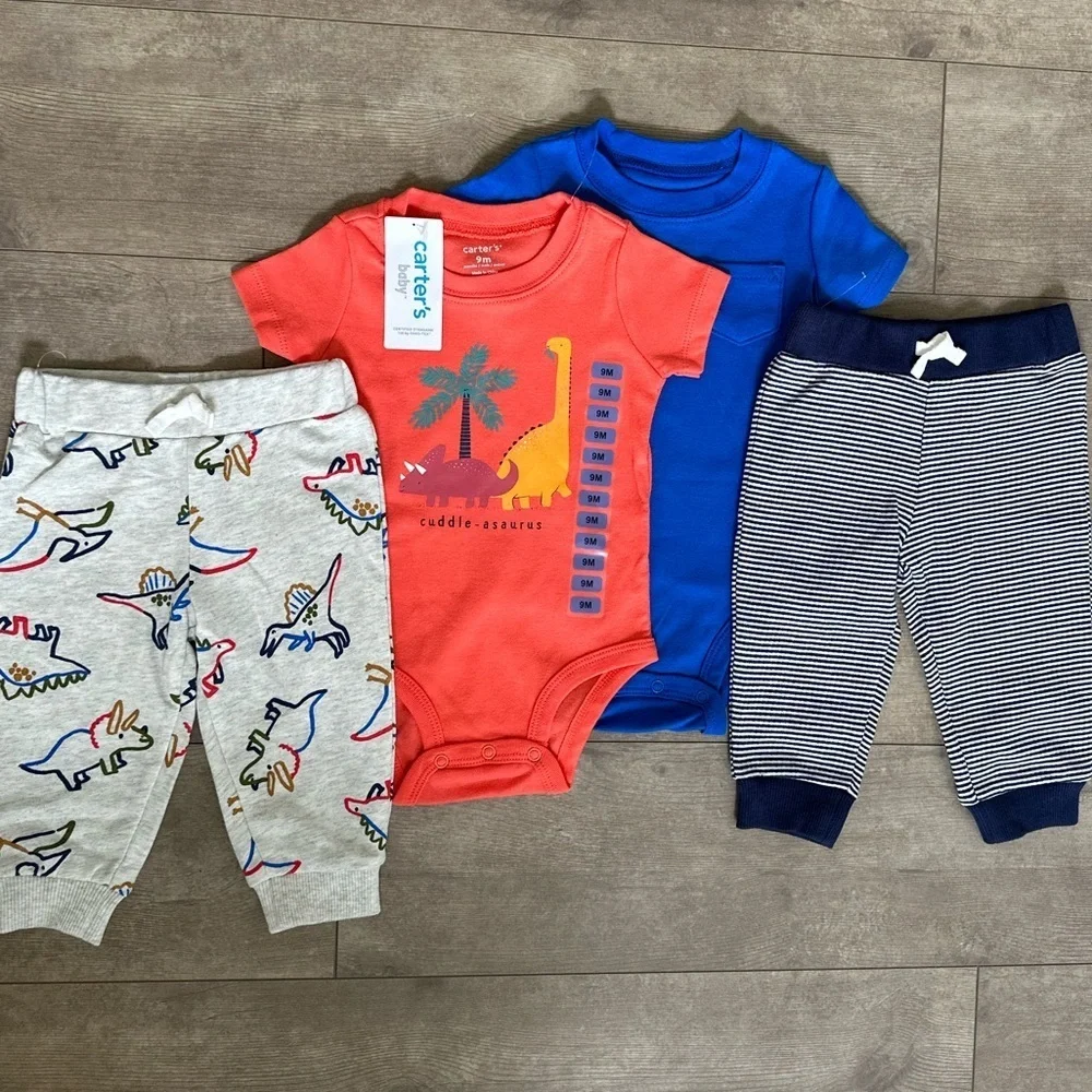New Carter's Baby Boy's Retro Dinosaur / Modern 4 Piece Cotton outfit sets
